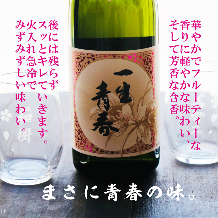 名入れ 日本酒 ギフト【 一生青春 吟醸 720ml 名入れ マス柄 グラス 2個 セット 】 誕生日 プレゼント 父の日 母の日 還暦祝い 退職祝い 古希祝い 喜寿祝い 米寿祝い 成人祝い 敬老の日 お中元 お歳暮 暑中見舞い 結婚祝い お祝い 福島県 ありがとう おめでとう