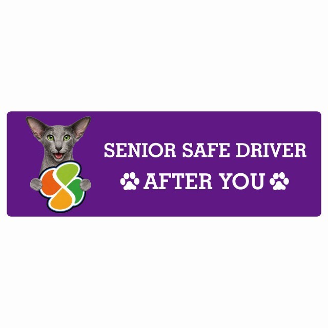 カーサイン 高齢者マーク SENIOR SAFE DRIVER オリエンタルショートヘア ステッカー シール 長方形 15x5cm 肉球 日本製 車