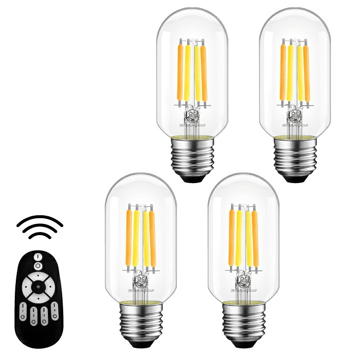 LED電球 E26 4個セット 調光調色 リモコン付き フィラメント電球 T45 チューブ形 スリム 50W形相当 600lm クリアガラス 電球色 昼白色 昼光色 無段階調光 広配光 省エネ 長寿命 おしゃれ レトロ シャンデリア ペンダントライト 天井照明 間接照明 PSE 3年保証 新生活 LVWIT