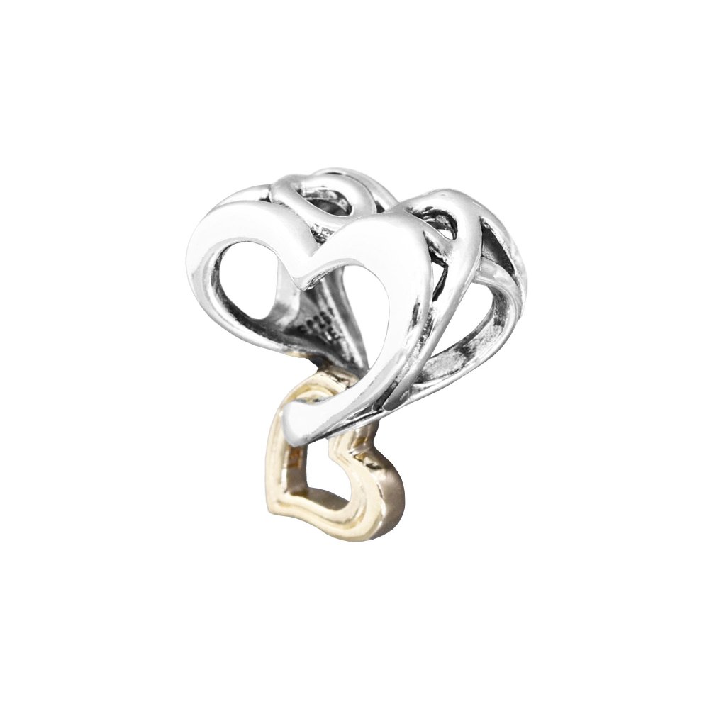 ボックス・ショッパー付 PANDORA(パンドラ) ★ Two-tone Openwork Infinity Heart Charm ★ ツートーン オープンワーク インフィニティ ハート チャーム ★ ブレスレット カスタマイズ アクセサリー シンプル 日常使い 誕生日 記念日 母の日 プレゼント ギフト｜チャーム 単品