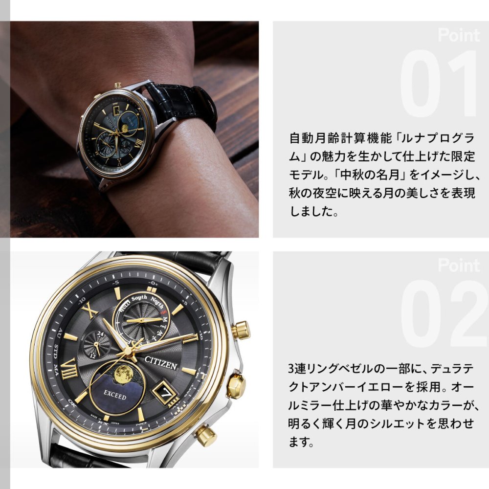 シチズン エクシード CITIZEN EXCEED エコドライブ 電波時計 「中秋の名月」 限定 腕時計 メンズ ダイレクトフライト ムーンフェイズ BY1025-17E【2026 新作】