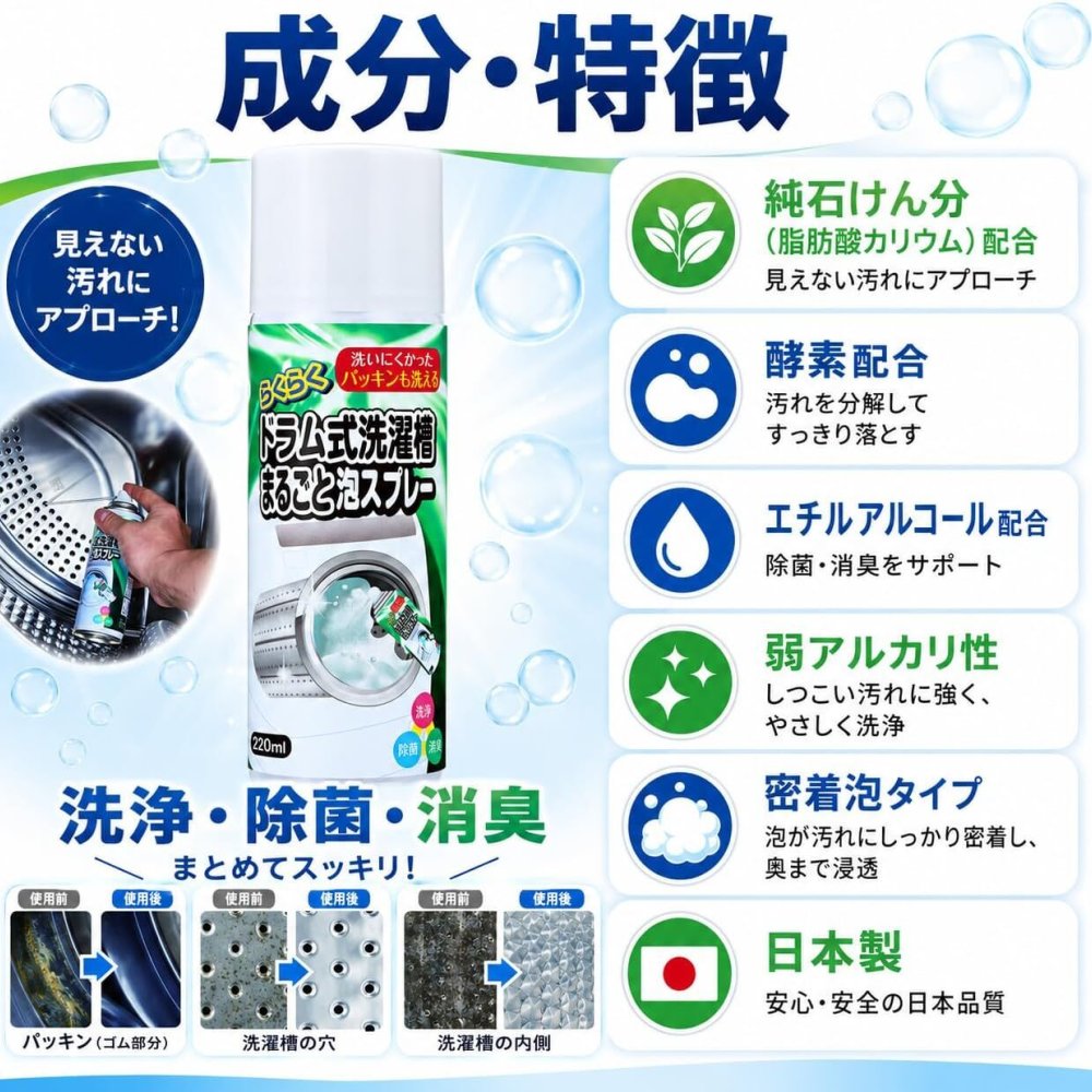 らくらくドラム式洗濯槽まるごと泡スプレー 220ml ドラム式洗濯機用 日本製