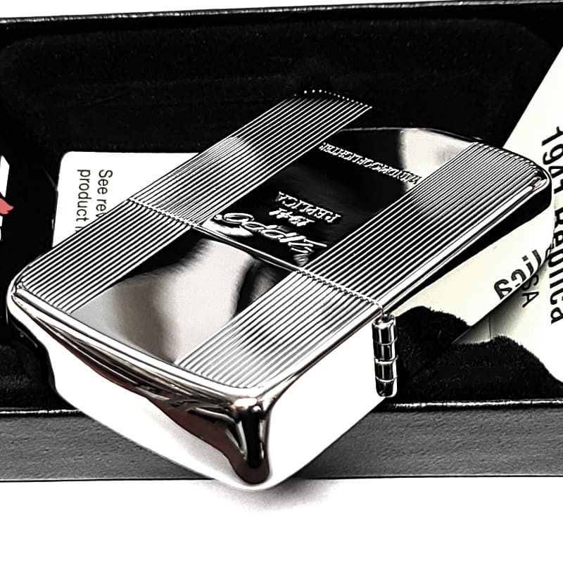 ZIPPO ライター 1941復刻 プレミアムシャイン シルバー 鏡面仕上げ ジッポ ロゴ 両面加工 ストライプ 彫刻 かっこいい 丸角 高級 銀 メンズ おしゃれ ギフト プレゼント