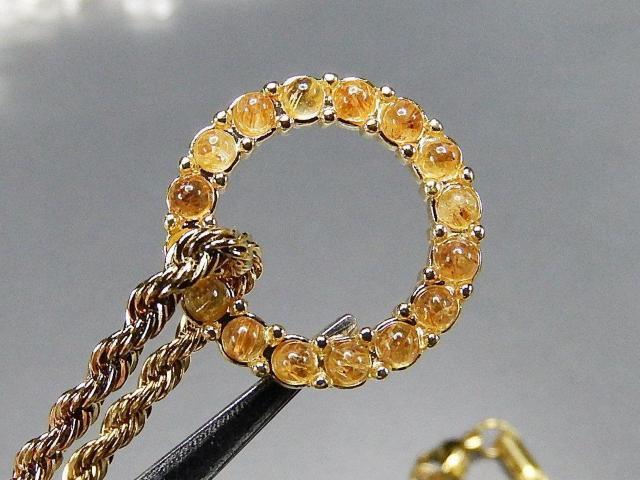 天然石ゴールドルチルクォーツ極小玉16粒輪状真鍮24k金メッキネックレス60センチ