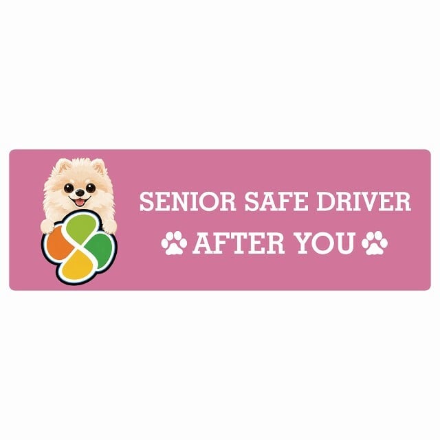 カーサイン 高齢者マーク SENIOR SAFE DRIVER ポメプー ステッカー シール 長方形 15x5cm 肉球 日本製 車