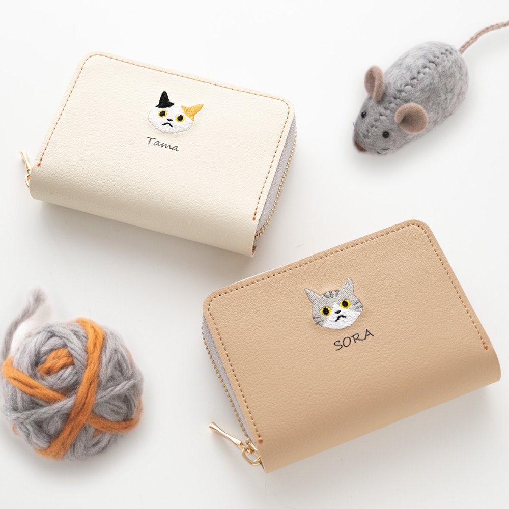 お札が折れない コンパクトウォレット 【 うちの子 猫 】 名入れ 刺繍 ミニ財布 プレゼント 贈り物