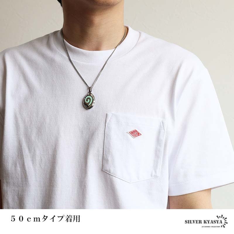 ステンレス 願い石 ペンダントネックレス メタルネックレス タタキ ターコイズ ダブル喜平チェーン 細身 シルバー ネイティブアメリカン ユニーク 模様 不思議 幾何学 ストーン 渦巻 メンズ 男性 金属アレルギー対応