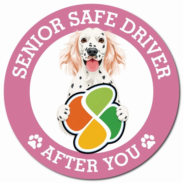 カーサイン 高齢者マーク SENIOR SAFE DRIVER イングリッシュセター マグネット 強力 直径13cm 肉球 日本製 車 ステッカー