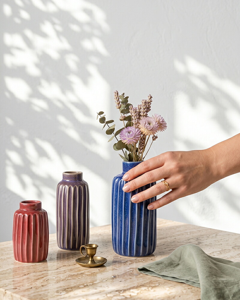 陶器の花瓶 削ぎ ロング S・M・L フラワーベース セン トーツウ｜レッド ブルー パープル｜ おしゃれ かわいい｜北欧 カフェ風 インテリア 一輪挿し 花びん 花器｜ギフト プレゼント 新生活 母の日【TOTU】