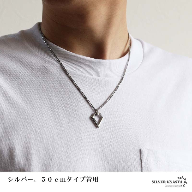 ステンレス ダイヤ 多角形 ペンダントネックレス シンプルネックレス 小ぶり ダブル喜平チェーン 細身 ゴールド 18KGP シルバー ブラック 図形 小さい メタル 幾何学 メンズ 男性 金属アレルギー対応