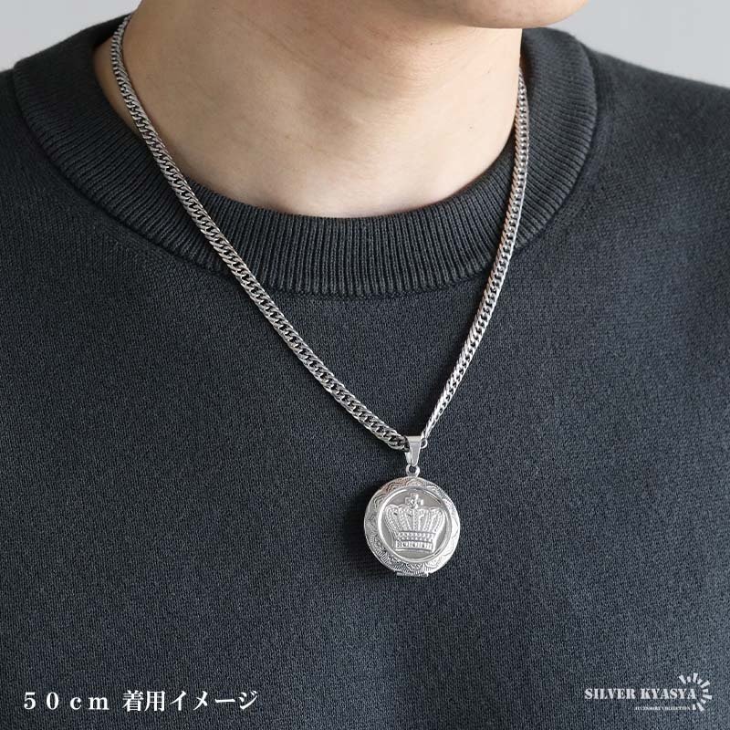 ステンレス ロケットネックレス HIPHOP ダブル喜平チェーンネックレス ロケットペンダント クラウンネックレス 写真 記念 思い出 50cm 60cm ゴールドネックレス 18KGP シルバー 王冠 6面カット メンズ 男性 金属アレルギー対応