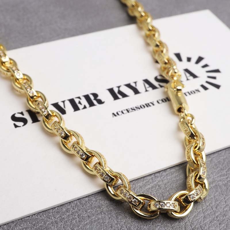 ペーパーチェーンネックレス 六字真言 小粒 ストーンネックレス ゴールド 18KGP 50cm 60cm ホワイトメタル 梵字 細身 二重ロック キラキラ 煌めく 高級感 重厚感 かっこいい メンズ 男性