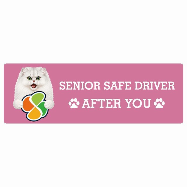 カーサイン 高齢者マーク SENIOR SAFE DRIVER チンチラ ステッカー シール 長方形 15x5cm 肉球 日本製 車