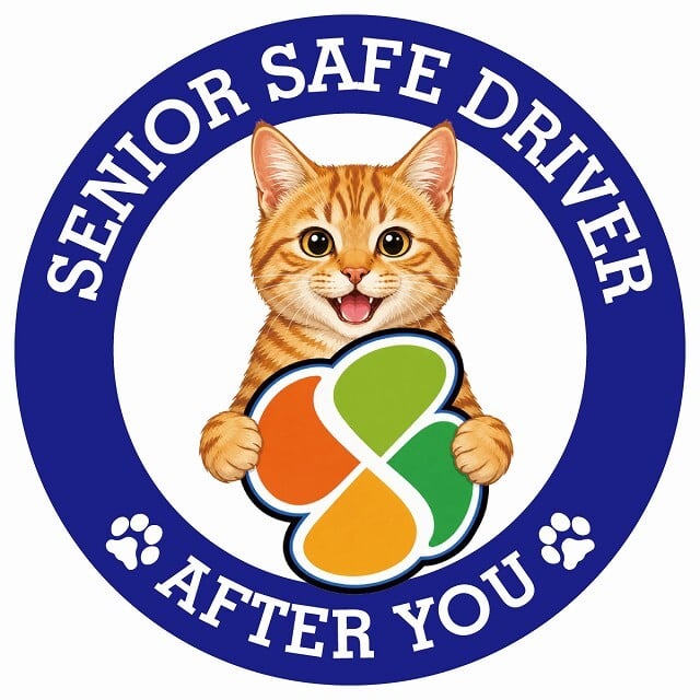 カーサイン 高齢者マーク SENIOR SAFE DRIVER 茶トラ ステッカー シール 直径13cm 肉球 日本製 車