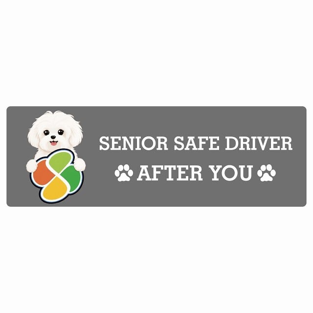 カーサイン 高齢者マーク SENIOR SAFE DRIVER マルチーズ ステッカー シール 長方形 20x6.7cm 肉球 日本製 車