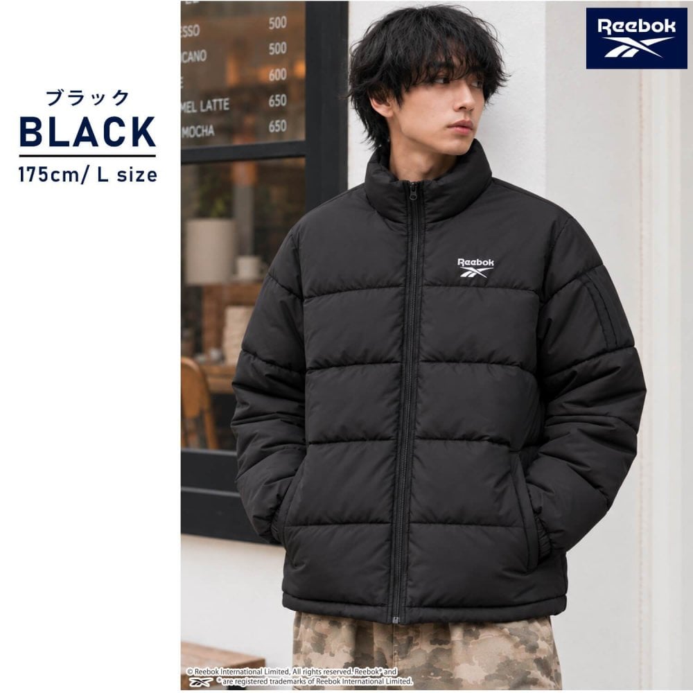 Reebok リーボック 中綿ジャケット メンズ 長袖 アウター スタンドカラー フルジップ  軽量 防寒 あたたかい ロゴ スポーツ ブランド 大きいサイズ ゆったり ユニセックス 大人 カジュアル アウター 春 秋 冬 M L LL 黒 別注 2026fw karlas