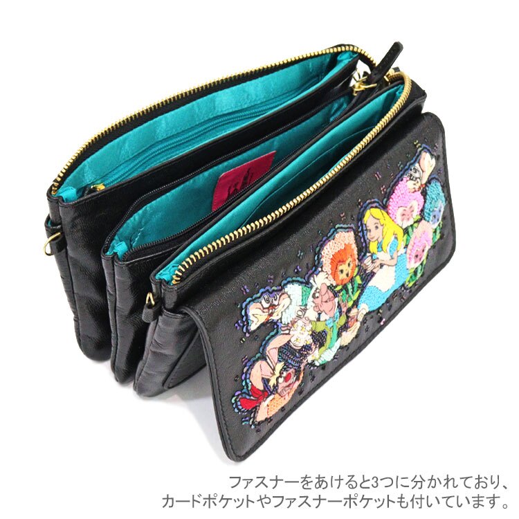 タマオワールド tamaoworld ディズニー お財布ショルダー 不思議の国のアリス ガーデン SHO3761 Alice in Wonderland Garden 刺繍 羊革 財布 ショルダーバッグ ハンドメイド ポシェット
