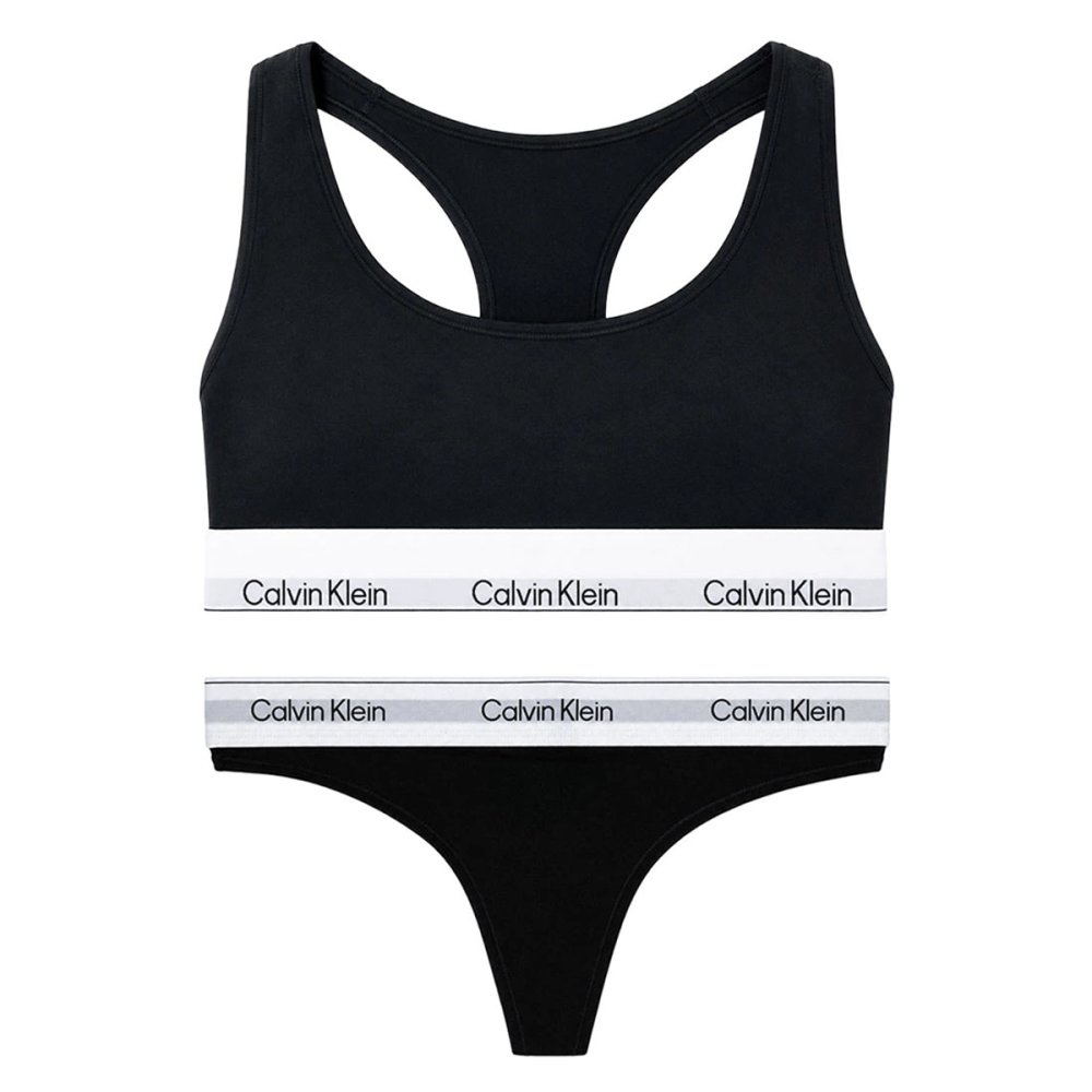 カルバンクライン Calvin Klein(CK) ブラ&ショーツ Tバック セット ロゴ 無地 ノンワイヤー アンダーウェア インナー 下着 QF8493+QF8518 レディース ブラック