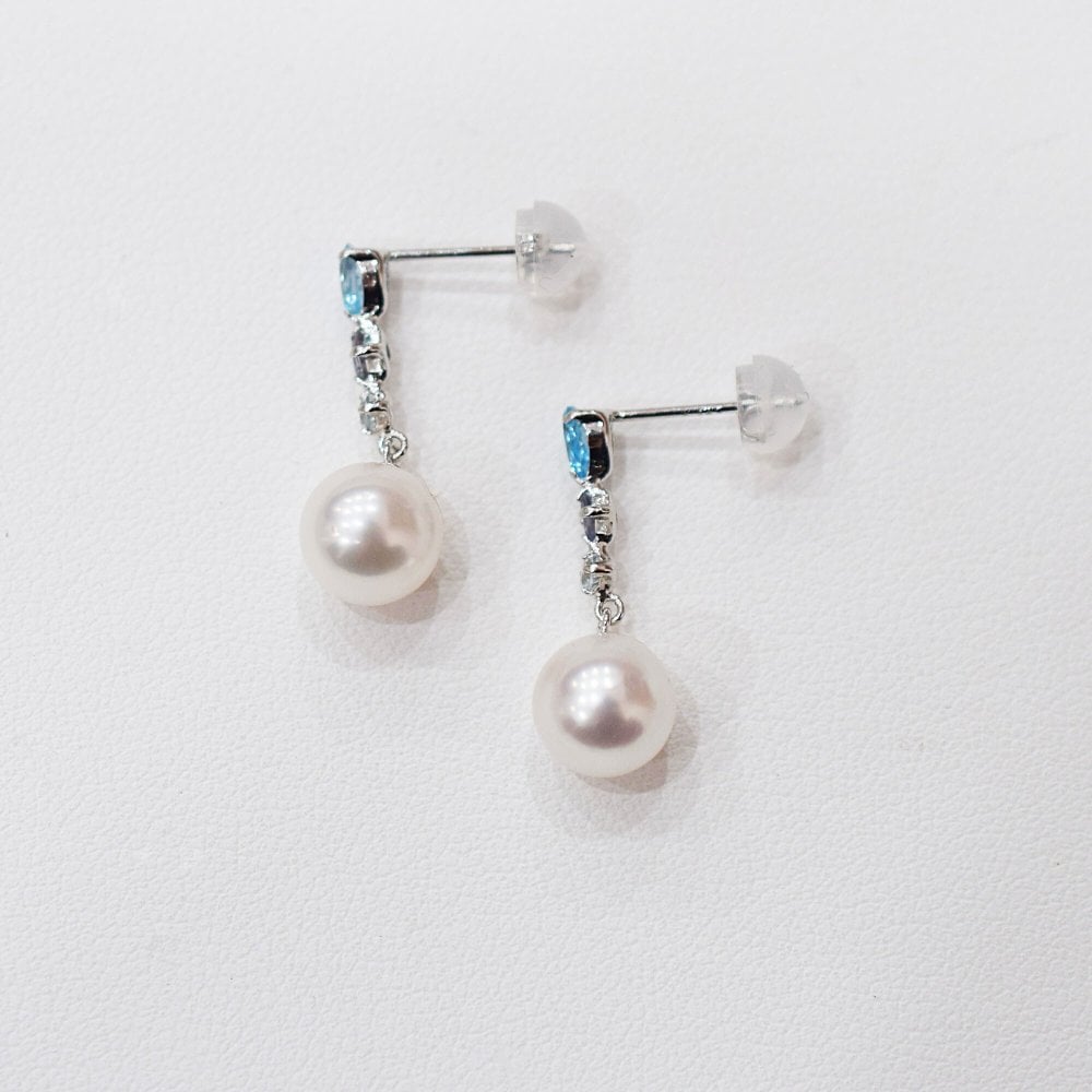 ［pearl612］7.5mm - 8mm ホワイトピンク 半貴石 ピアス あこや真珠
