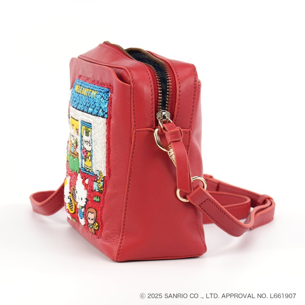 Hello kitty × tamaoworld ハローキティ テニス ショルダーバッグ レッド tennis Red SHO3890 送料無料 キティちゃん ミミィちゃん 羊革 天然皮革 刺繍 テニス 赤 ショルダー バッグ