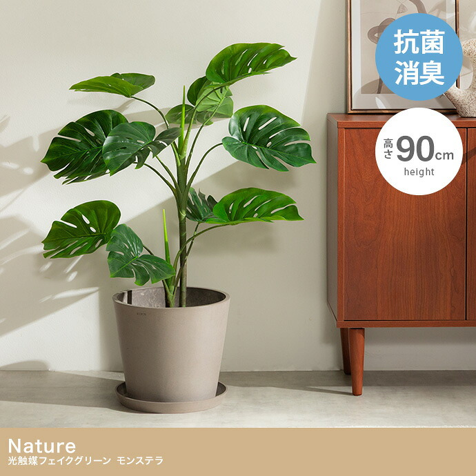 【高さ90cm】光触媒人工観葉植物 モンステラ 幅50cm×奥行50cm×高さ90cm リビング ダイニング 天然木 お部屋に気軽に飾れて空間を美しく彩るフェイクグリーン 本物の植物のようなリアルな質感とインテリアに馴染む風合いが魅力です