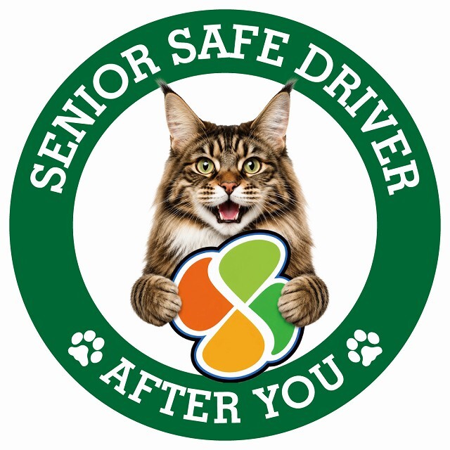 カーサイン 高齢者マーク SENIOR SAFE DRIVER メインクーン ステッカー シール 直径13cm 肉球 日本製 車