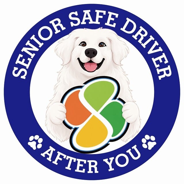 カーサイン 高齢者マーク SENIOR SAFE DRIVER グレートピレニーズ ステッカー シール 直径13cm 肉球 日本製 車