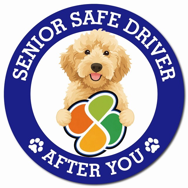 カーサイン 高齢者マーク SENIOR SAFE DRIVER オーストラリアンラブラドゥードル マグネット 強力 直径13cm 肉球 日本製 車 ステッカー