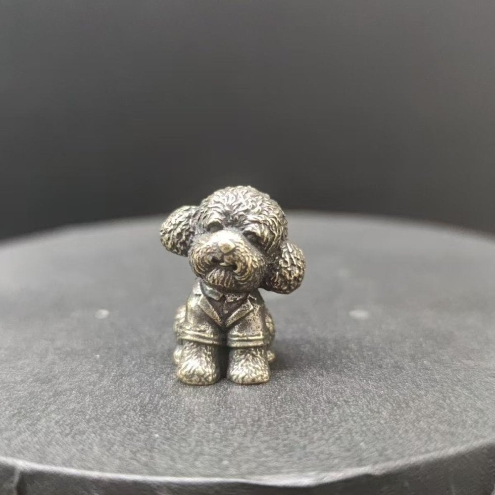 犬 置物 プードル ミニチュア 真鍮製 オブジェ ミニ フィギュア 犬雑貨 アンティーク風 ブラス インテリア 小物 卓上 かわいい プレゼント