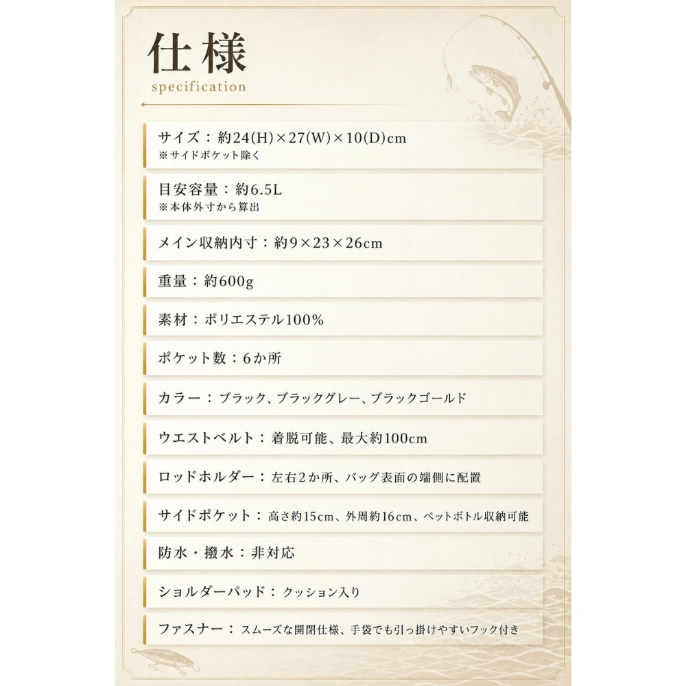 【ラッピング無料・レビュー投稿で保証120日】釣り用品 Gran Walker グランウォーカー ワンショルダー タックルバッグ 約6.5L ロッドホルダー ウエストベルト付き 釣り バッグ ギフト アウトドア用 キャンプ 