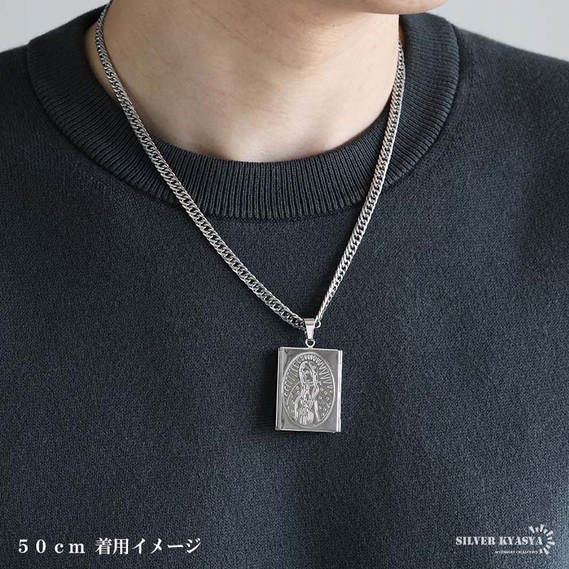 ステンレス ロケットネックレス HIPHOP ダブル喜平チェーンネックレス ロケットペンダント マリアネックレス 写真 記念 思い出 50cm 60cm ゴールドネックレス 18KGP シルバー 聖母 6面カット メンズ 男性 金属アレルギー対応