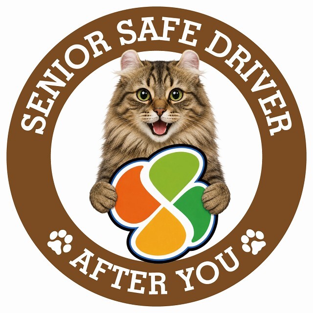 カーサイン 高齢者マーク SENIOR SAFE DRIVER アメリカンカール ステッカー シール 直径13cm 肉球 日本製 車