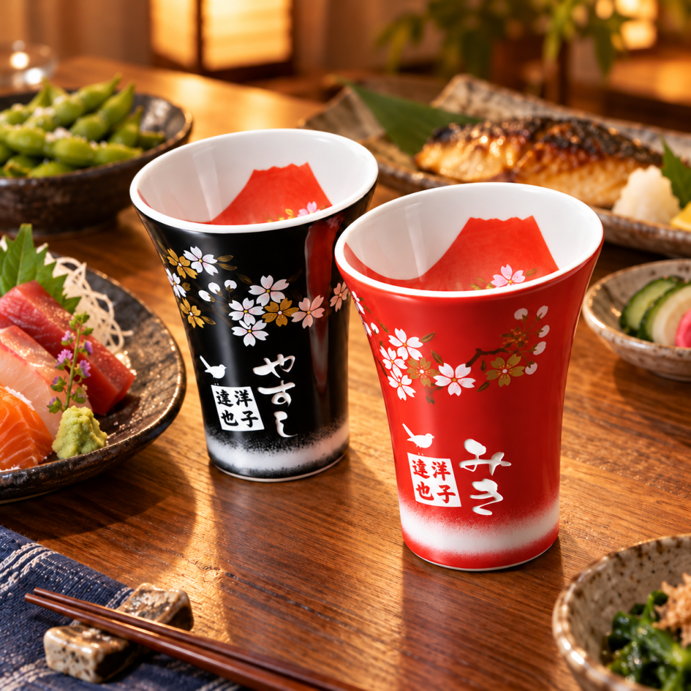 卒業 退職 【名入れ プレゼント ギフト 陶器】有田焼「赤富士」フリーカップ ペア セット