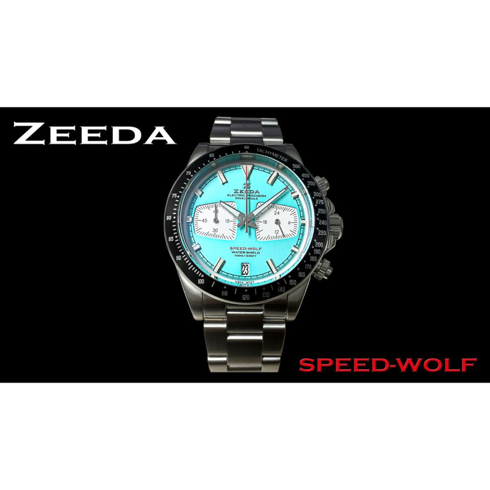 ジーダ ZEEDA スピードウルフ SPEED-WOLF SUPER MINTBLUE 腕時計 メンズ メカニカルクォーツ クロノグラフ SPW-MBL