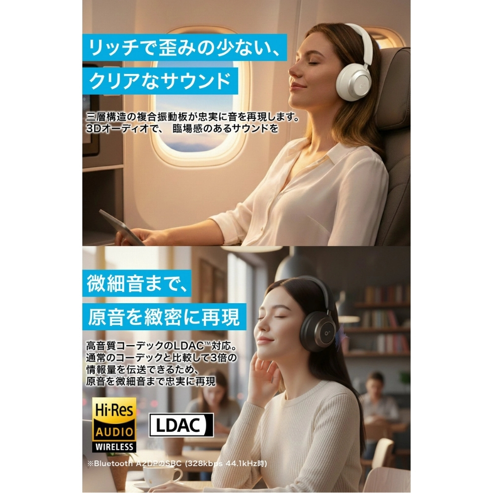 Anker Soundcore Space One Pro A3062 ワイヤレスヘッドホン ノイズキャンセリング LDAC 最大60時間再生 ブラック ゴールド ギフト ヘットフォン 誕生日プレゼント 男友達 ガジェット