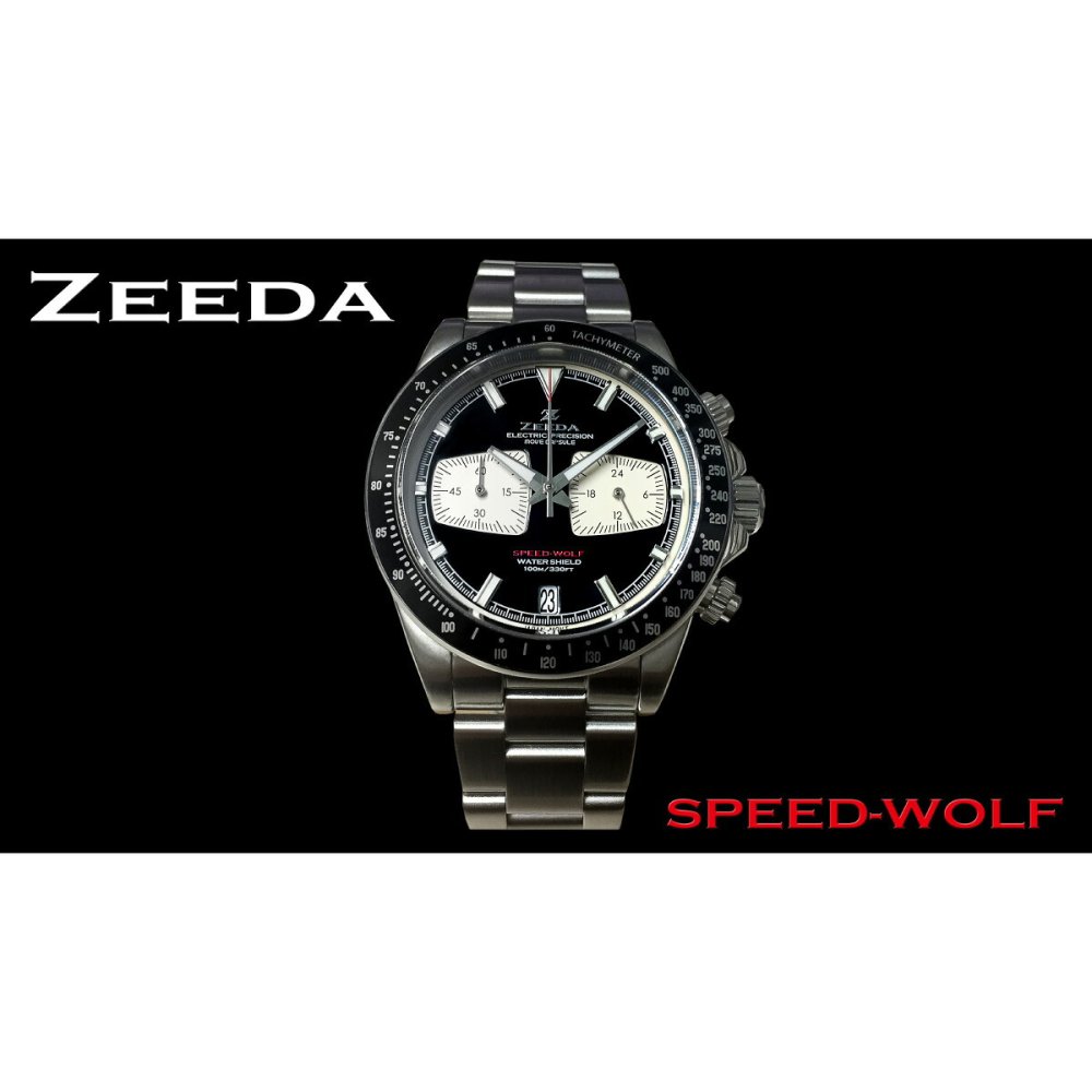 ジーダ ZEEDA スピードウルフ SPEED-WOLF PIANO BLACK 腕時計 メンズ メカニカルクォーツ クロノグラフ SPW-PBK
