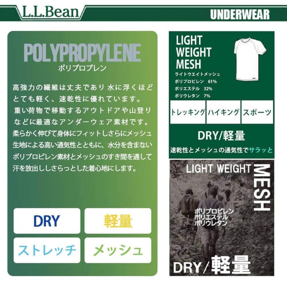 L.L.Bean エルエルビーン メンズ 半袖インナーシャツ ドライ 吸汗速乾 軽量 メッシュ 通気性 汗冷え防止 ストレッチ 肌着 下着 Tシャツ トップス 登山用 トレーニングウェア スポーツウェア アウトドア ブランド 黒 白 M L XL karlas
