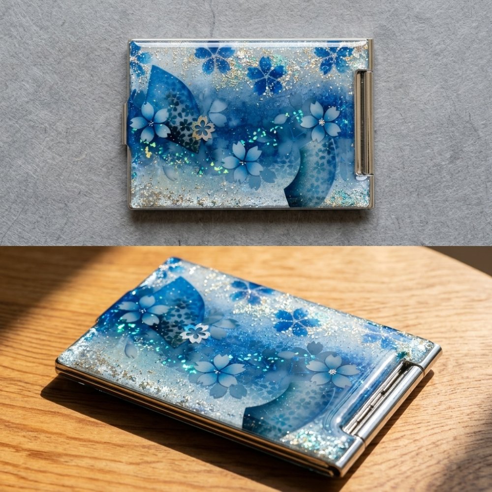 コンパクトミラー『湯』名入れ 送料無料 和柄 和風 和モダン 和雑貨 和小物 手鏡 折りたたみ 桜 伝統工芸 職人 手作り ハンドメイド 記念日 プレゼント ギフト クリスマス