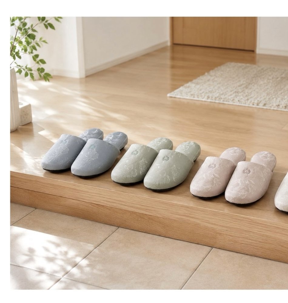 【6足セット】来客用スリッパ 業務用 柄物 ブルー ピンク グリーン 高級 ブランド 室内用 ミラショーン 受験 上品 ブランドスリッパ ホテル仕様 会社 医院用 来客用 新築お祝い ギフト プレゼント 送料無料
