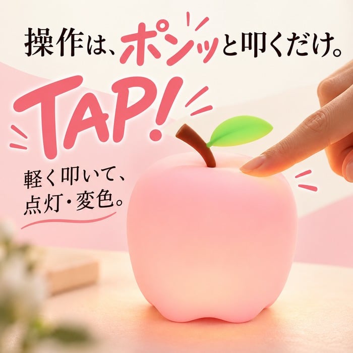 シリコンライト 授乳ライト ナイトライト りんご LED 7色 カラーライト 呼吸ランプ ナイトランプ ベッドサイド テーブルライト ルームランプ タッチ 電池式 コードレス 子供部屋 寝室 ギフト プレゼント 出産祝い ベビー かわいい 