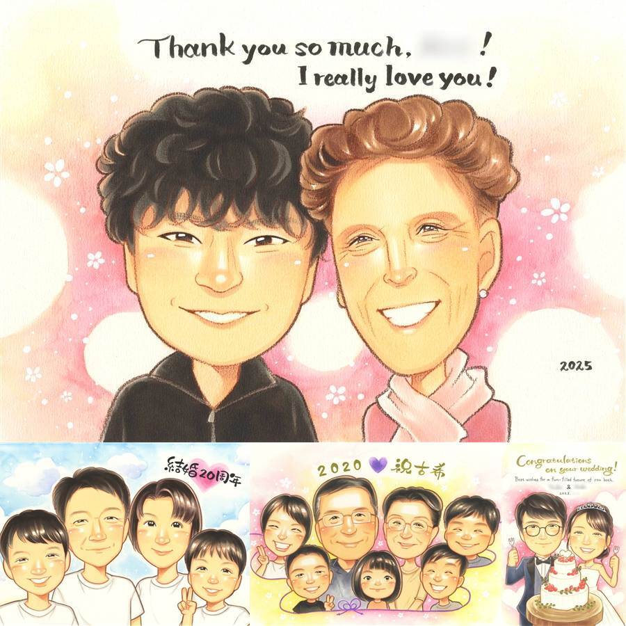 記念日のギフトに、大切な瞬間を、あたたかく残せます。大切なお祝いにも安心してご注文いただけます。 家族 ギフト 似顔絵 贈り物 手描き 名入れ プレゼント 記念日 記念 感謝 誕生日 お祝い おばあちゃん お父さん おじいちゃん 家族 両親 名入れ 修正無料 下書き確認 一生もの サプライズ 親孝行 喜ばれる 家族 一生もの 感謝 オリジナル 同窓会 還暦祝い 傘寿祝い 大人数 メモリアル