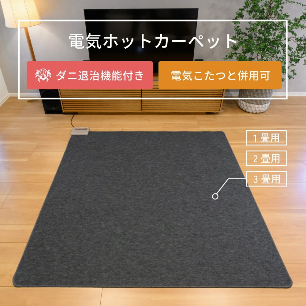 電気ホットカーペット 2畳用 ホットカーペット 2畳 電気カーペット ダニ退治 暖面切替 3面 省エネ タイマー こたつ 併用 日本製 175×175cm 送料無料