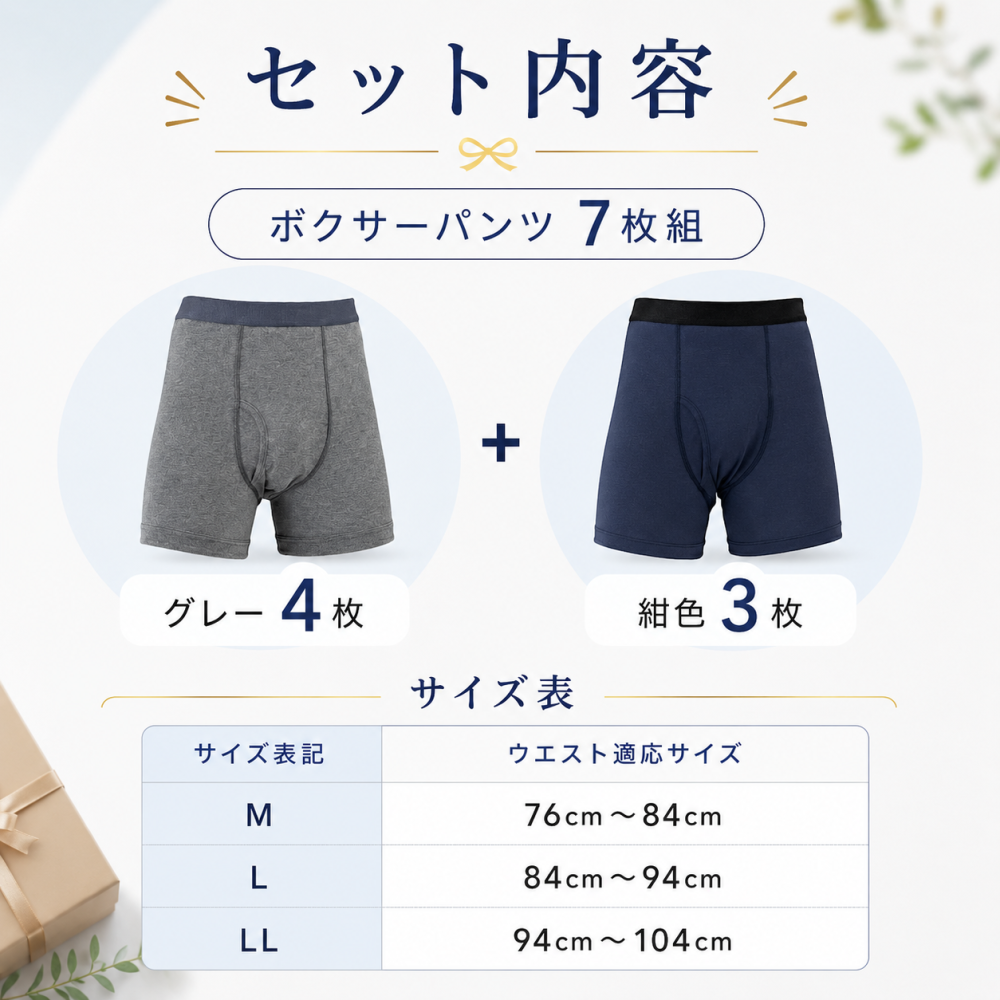 【敬老ギフト】さわやか安心ボクサーパンツ 7枚組 尿漏れ 軽失禁パンツ 尿漏れパンツ 男性用 グレー 紺色 M L LL 失禁パンツ 紳士用 介護 介護パンツ 尿漏れ 男性 メンズパンツ 尿漏れ  男性用 パンツ メンズ 紳士 介護 消臭 尿失禁