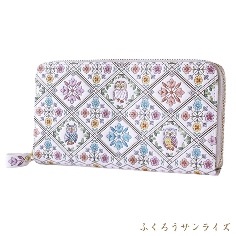 浅草文庫 長財布 オリエント WA-4 ラウンド財布 柄 財布 サイフ ラウンドファスナー ラウンドジップ 浅草 文庫革 友禅染 江戸小紋 送料無料 レザー 牛革 レディース ギフト プレゼント