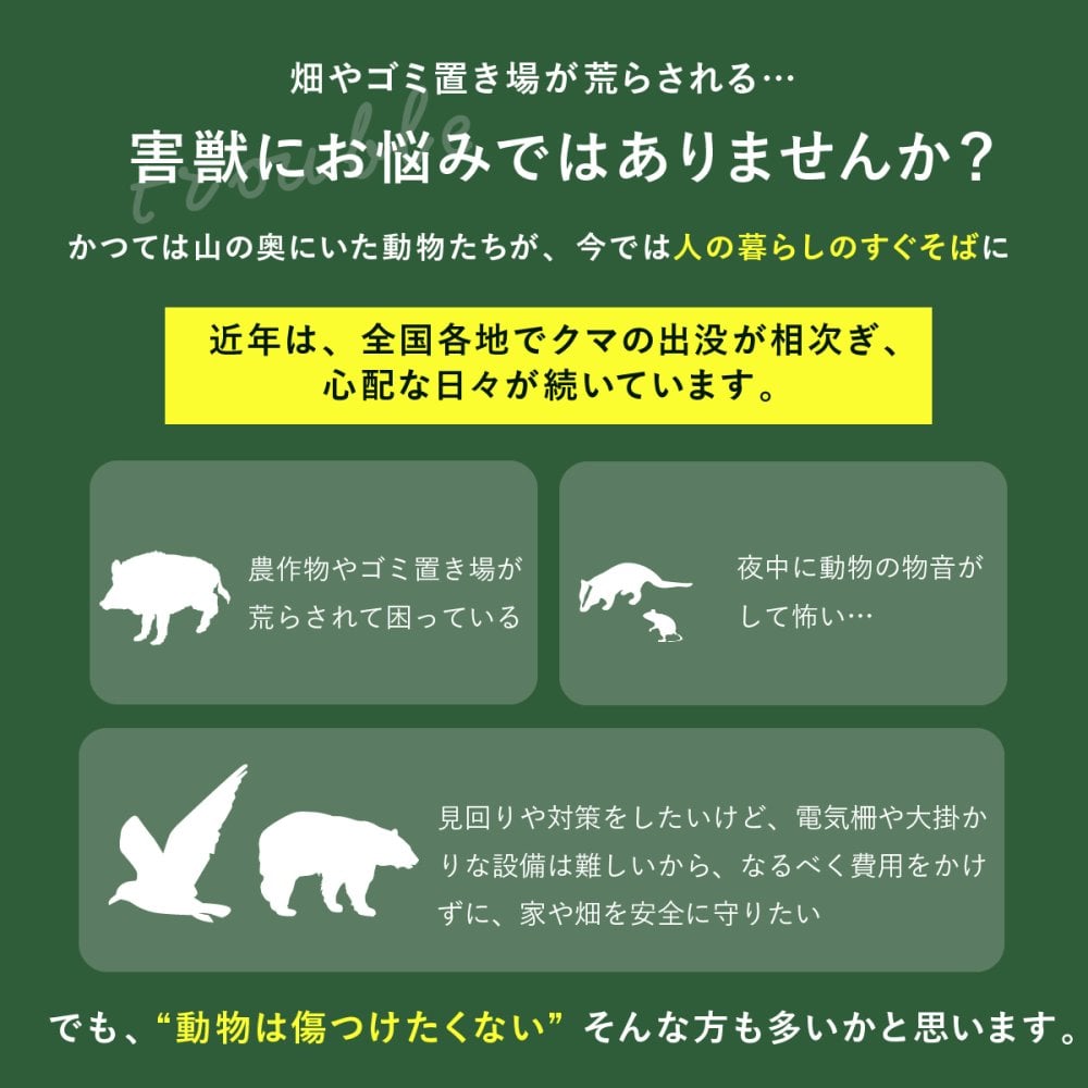 害獣対策 ソーラー充電式害獣駆除機 ファミラ 超音波 赤外線センサー ストロボ アラーム 13.5～45.5kHz 感知範囲最大8～9m 簡易防水 猫よけ 鳥よけ タヌキ ハクビシン 動物よけ 畑 庭 家庭菜園 駐車場 ガレージ 屋外