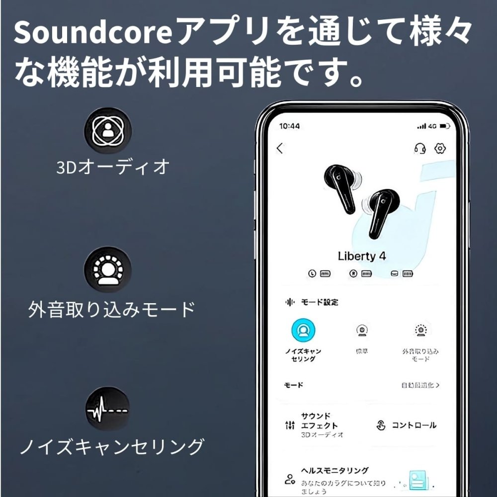 Anker Soundcore Liberty 4   完全ワイヤレスイヤホン   A3953N11   ミッドナイトブラック   カナル型   ヘルスモニタリング搭載   新生活の通勤・通学を快適に  国内流通モデル