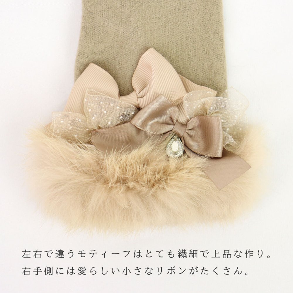 手袋 レディース かわいい おしゃれ 暖かい 冬 防寒 あったか スマホ対応 リボン サテン ファー グローブ プレゼント【LALUICE ラルイス】
