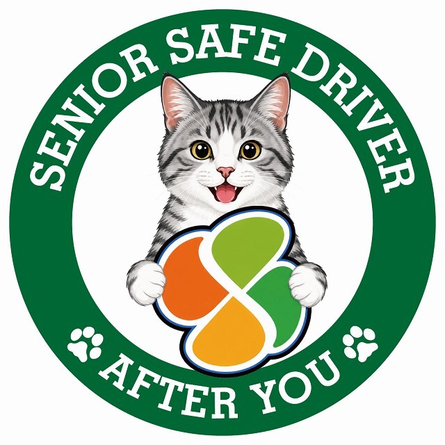 カーサイン 高齢者マーク SENIOR SAFE DRIVER サバ白 ステッカー シール 直径13cm 肉球 日本製 車