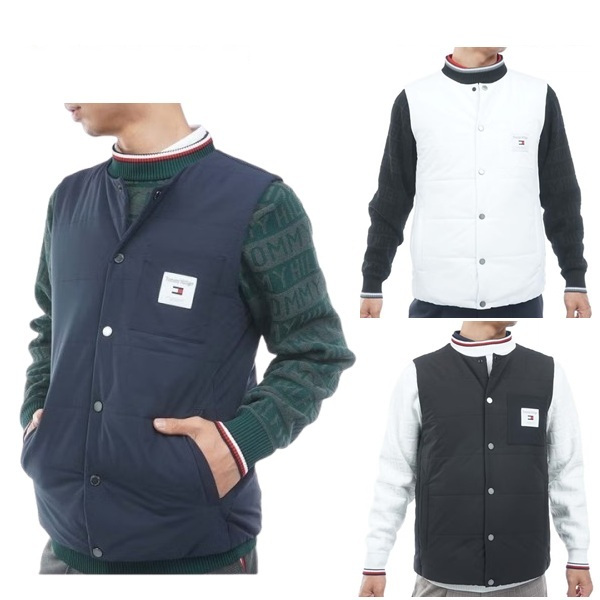 トミーヒルフィガー ゴルフ メンズ ノーカラー 中綿ベスト TOMMY HILFIGER THMA674 2026年秋冬モデル お誕生日祝い お祝い 記念品 お父さん 父の日 彼氏 男性 30代 40代 50代 60代  還暦祝い 敬老の日 人気プレゼント プレゼント