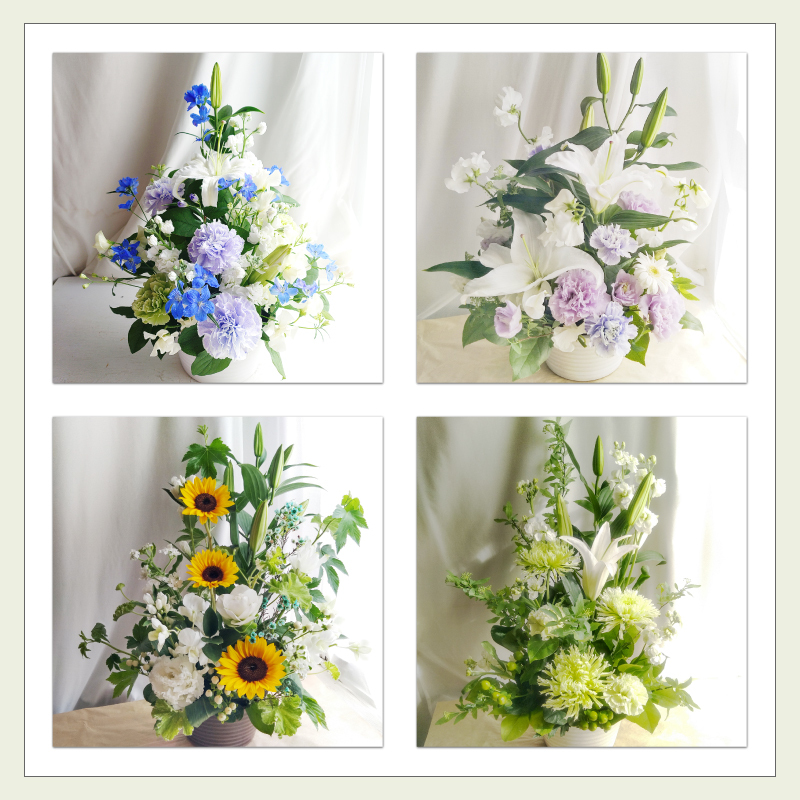 【お悔やみの花】【選べる6色】【Mサイズ】【クール便】【最短翌日お届け】フラワーアレンジメント 送料込み 日時指定可 おまかせ制作  | お悔やみアレンジ お供え花  法事 法要 命日 四十九日 葬儀 枕花